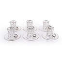 Tea Cup 6-Piece Set with Glass Handles- Silver