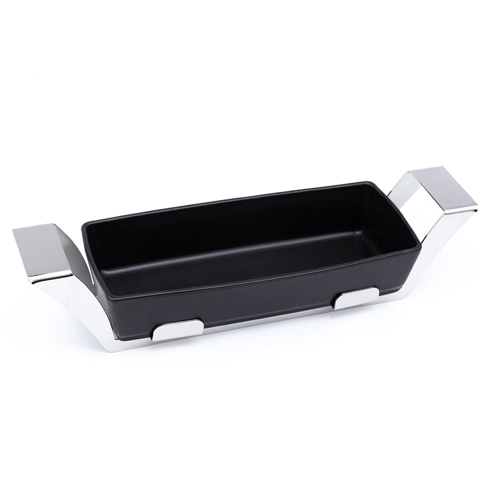 Rectangular Serving Porcelain Dish with Stainless Steel Holder - 24x36cm