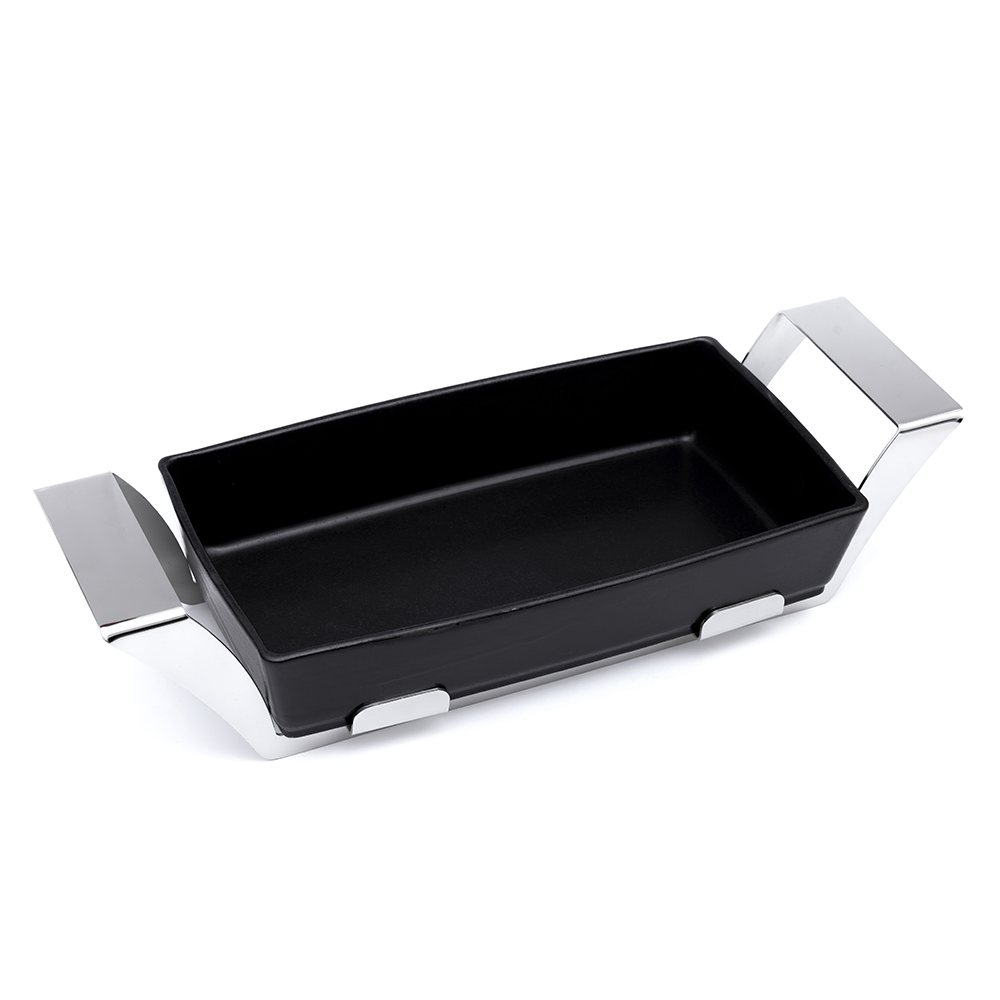 Rectangular Serving Porcelain Dish with Stainless Steel Holder - 33x19cm