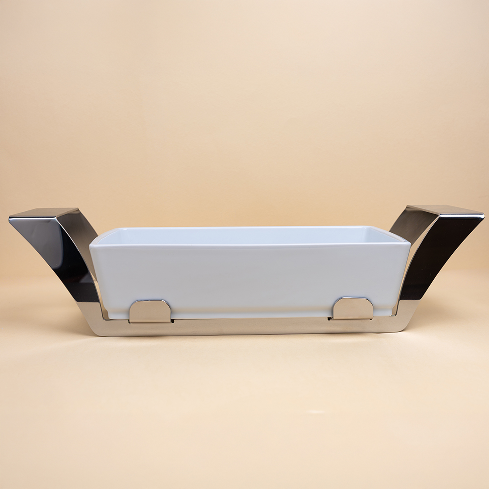 Porcelain Serving Dish with Stainless Steel Holder - 27x17cm