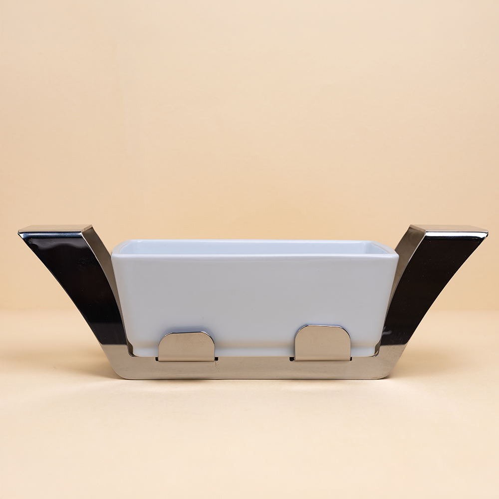 Porcelain Serving Dish with Stainless Steel Holder - 36x24.5cm
