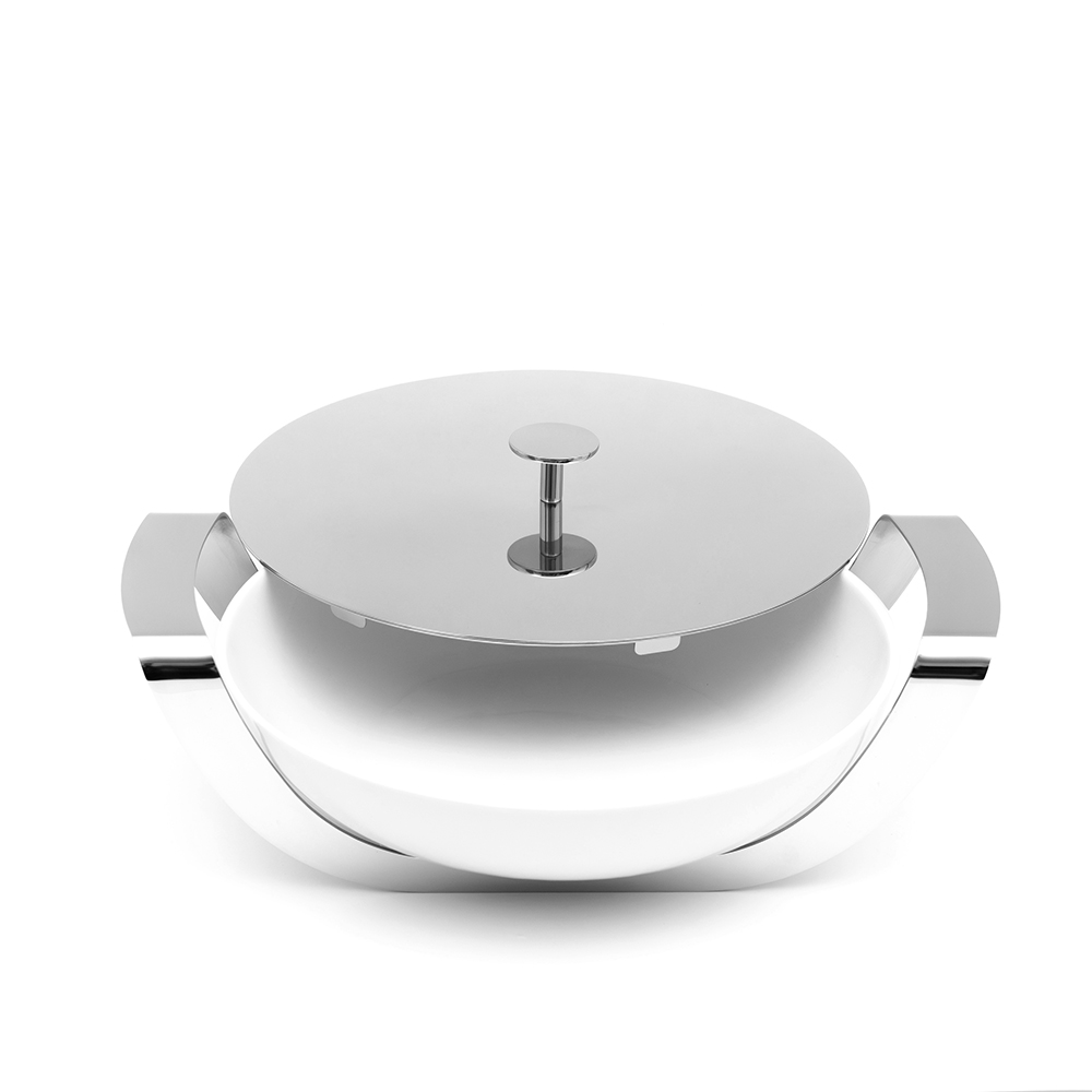 Round Porcelain Dish with Stainless Steel Holder and Lid - 28cm