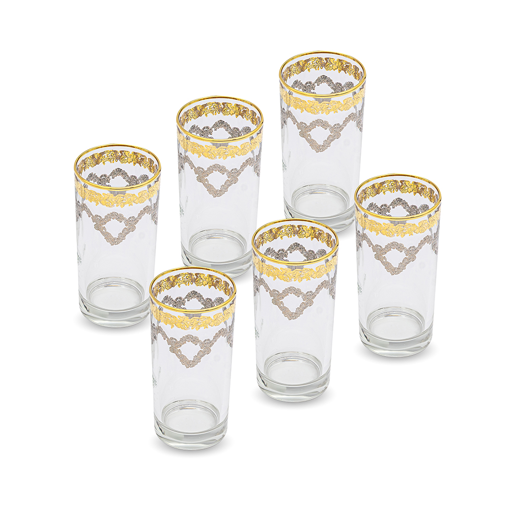 Gold & Silver Decorated Tumbler Glasses - 6pcs
