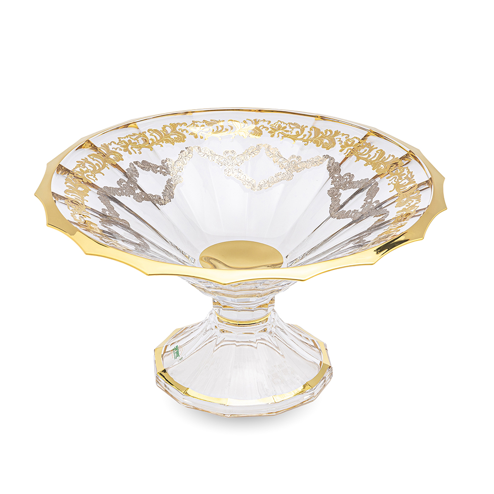 Fruit Serving Bowl with Base Gold & Silver Pattern