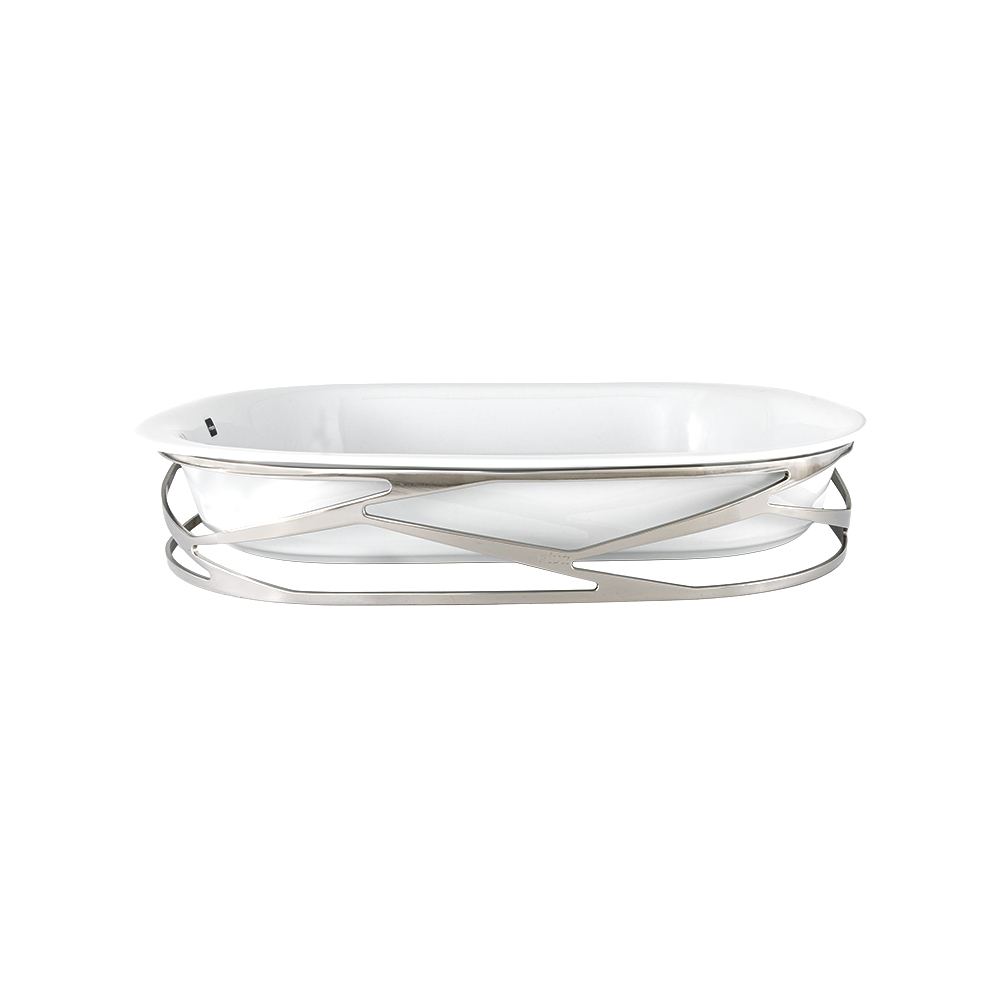 Trama Serving Porcelain Dish with Stainless Steel Holder - Medium