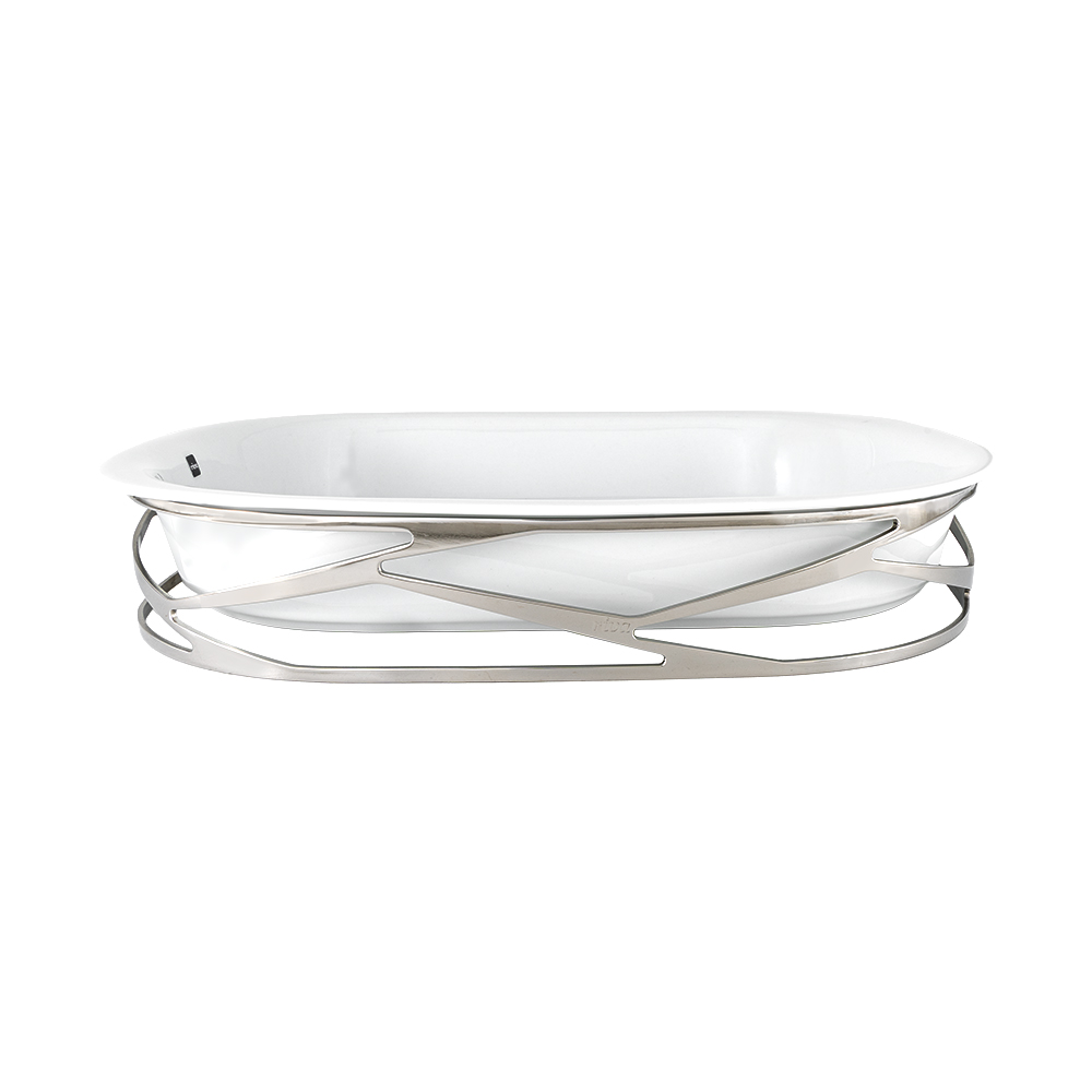 Trama Serving Porcelain Dish with Stainless Steel Holder - Large