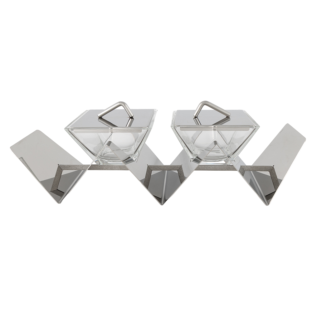 Craquele Double Snack Holder with Lids