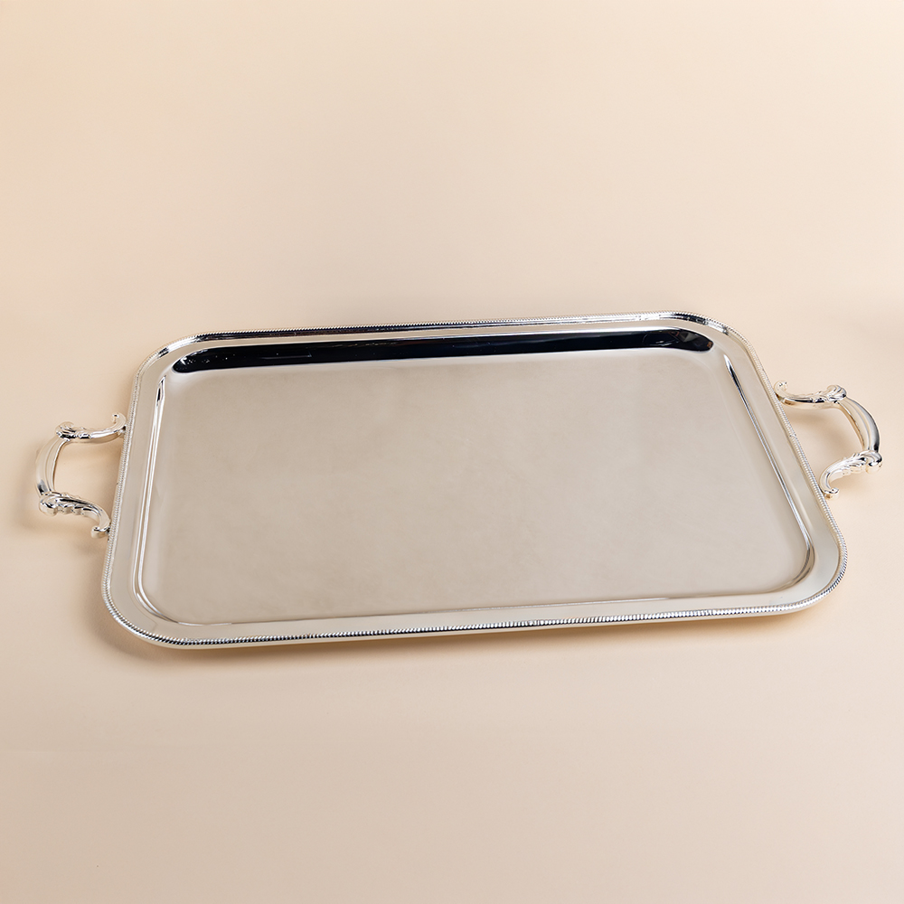Silver Rectangle Tray with Rope Edge - 630×360mm