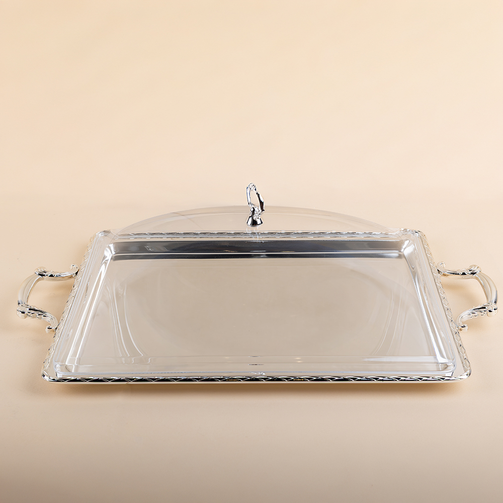 Silver Rectangular Tray with Clear Cover - 310×565mm