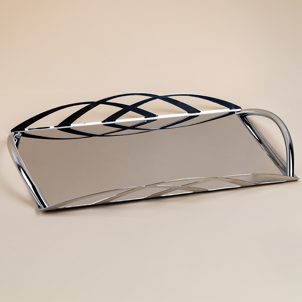 Liscio Inox Rectangular Serving Tray with Metal Stand - 50x28cm