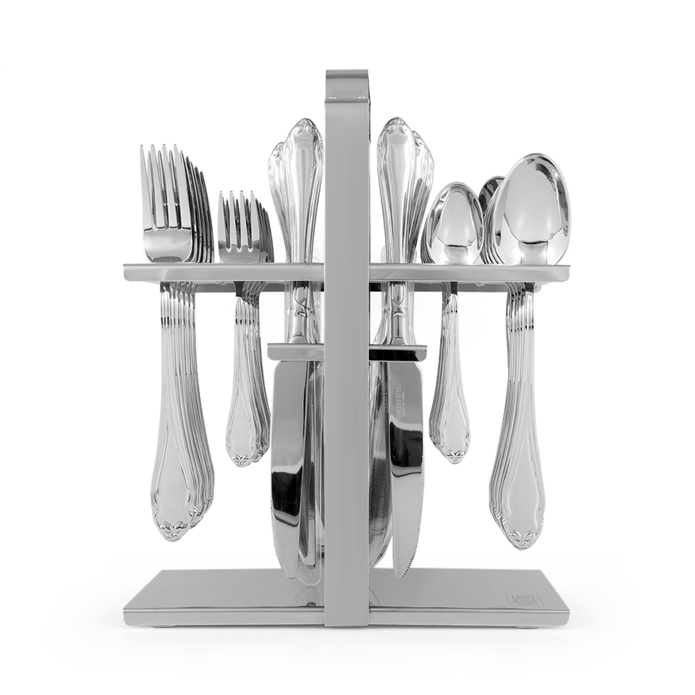 Gold Flower PVC Cutlery Set with Stand - 30pcs