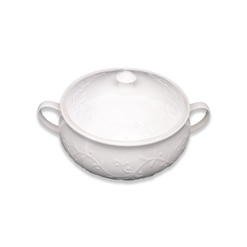 Flower Embossed Soup Tureen with Lid 