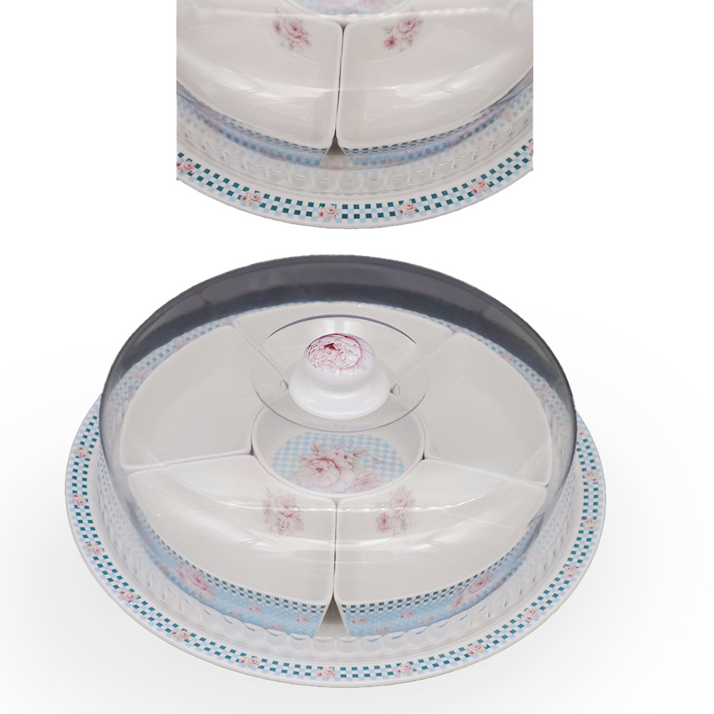 صحن مقسم للوجبات الخفيفة بغطاء بلاستيكي