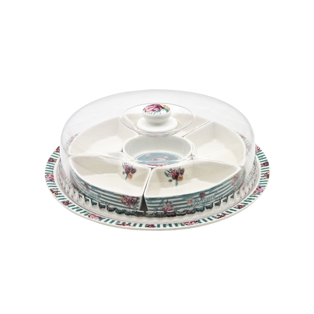 Divided Snacks Plate with Plastic Cover