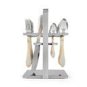 Flower Embellished Gold PVC Cutlery Set with Stand - 24pcs