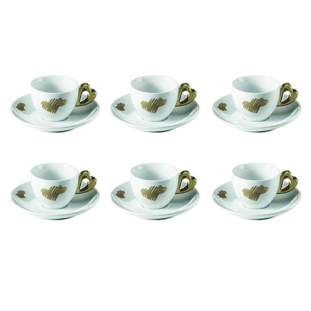 Love Set 6 Coffee Cups W/Saucers