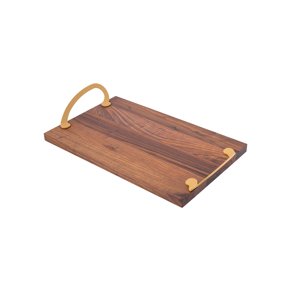 Canaletto Wood Tray with Matte Gold Handles