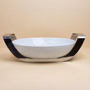 Round Porcelain Serving Dish with Stainless Steel Holder - 28×36cm