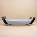 Oval Porcelain Serving Dish with Stainless Steel Holder - 45x24cm