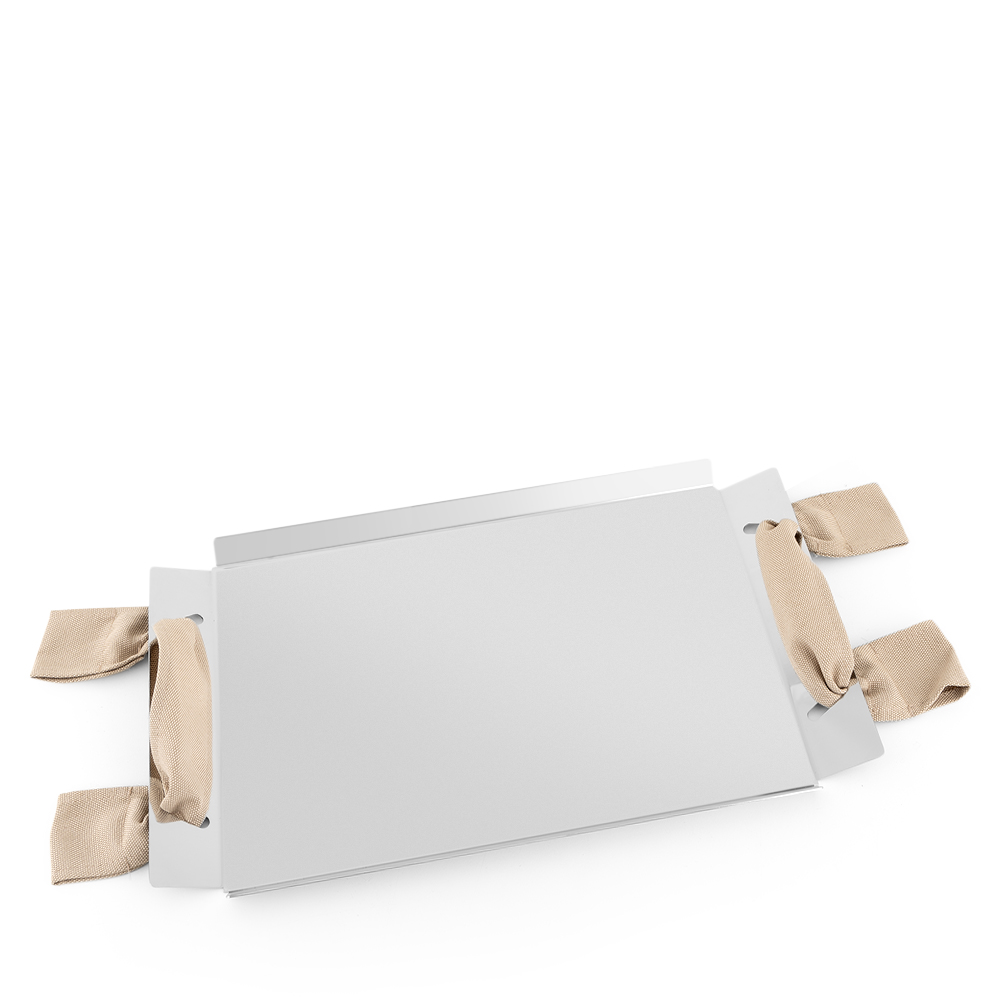 صينية ستانلس ستيل مع مقابض قماش بيج