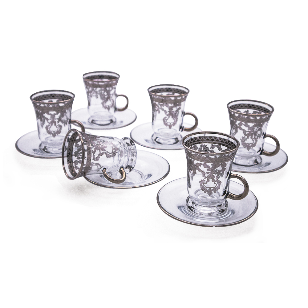 Bianca Platinum Tea Set With Handle - 12pcs