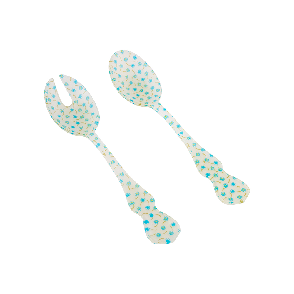 Flower Blue Salad Spoon Set - 2pcs