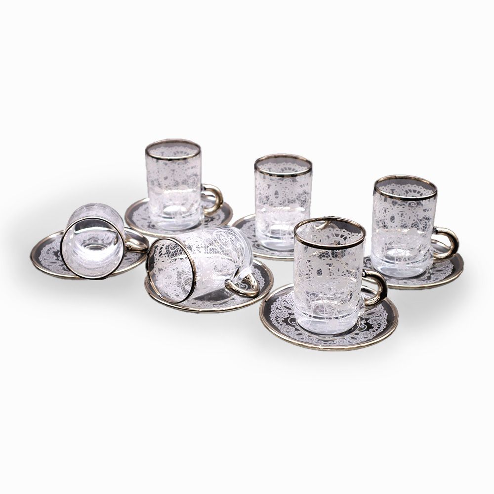 Dantelle White Platinum Tea Set with Handle - 12pcs