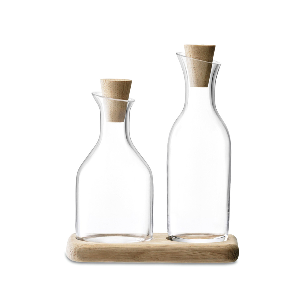 Oil & Vinegar Serving Set & Oak Base