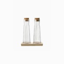 Gio Line Oil Vinegar Bottle Set & Cork Stoppers & Beech Base
