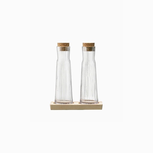 Gio Line Oil Vinegar Bottle Set & Cork Stoppers & Beech Base