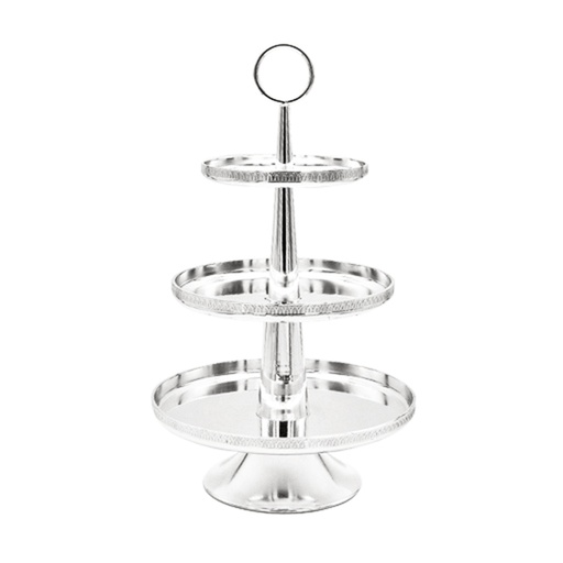 حامل حلوى معدني 3 طوابق بطلاء فضي