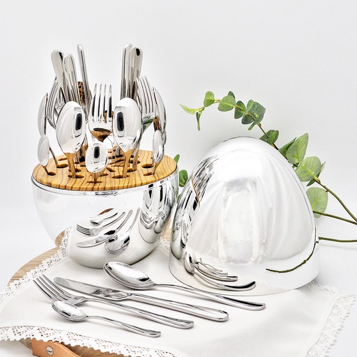 Stainless Steel Cutlery Set 24pc Egg- Shape Case - Silver