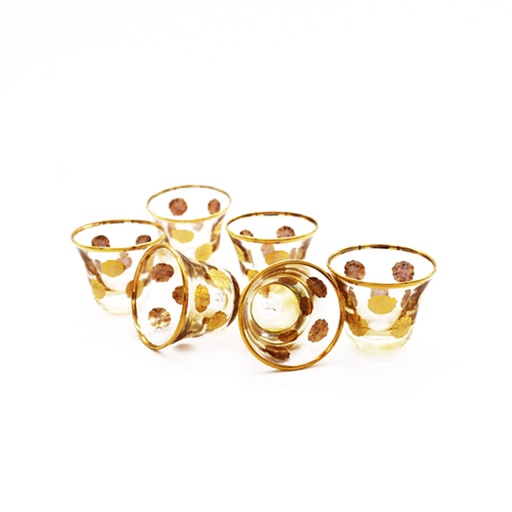 طقم قهوة عربي توسكانا 2 بنقوش ذهبي عسلي - 6 قطع