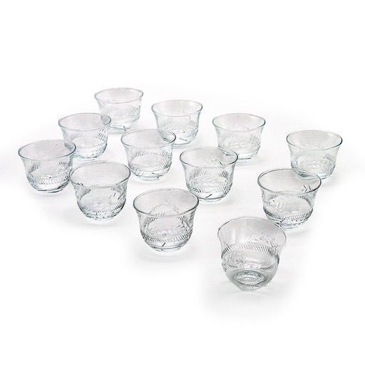 طقم قهوة عربي زجاج بنقوش ورد بارز - 6 قطعة