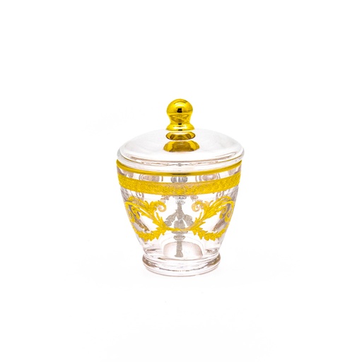 وعاء سكر زجاج مصنوع يدوياً بنقوش مزخرفة -  فضي وذهبي