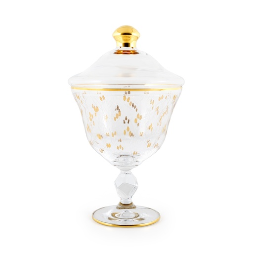 وعاء زجاجي مزخرف ورق شجر ذهبي