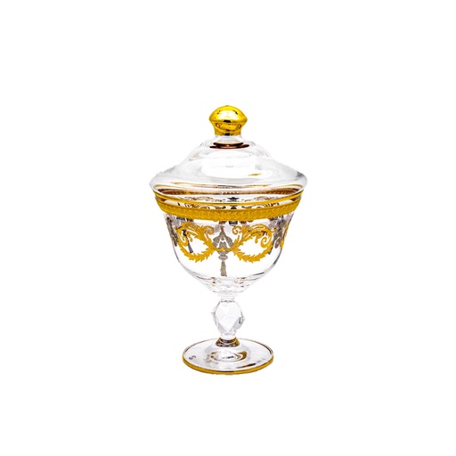 وعاء زجاجي تركي بقاعدة مزخرف بلون ذهبي