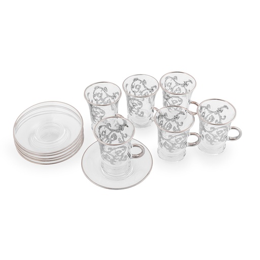Celeste Platinum Tea Cup Set with Saucers - 12pcs