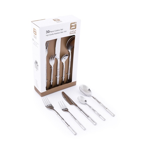 Bamboo Silver Stainless Steel Cutlery Set - 30pcs