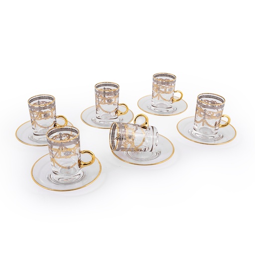 Glass 6-Piece Tea Cup Set with Metal Handles - Model 516