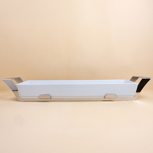 Porcelain Serving Dish with Stainless Steel Holder - 54x17cm