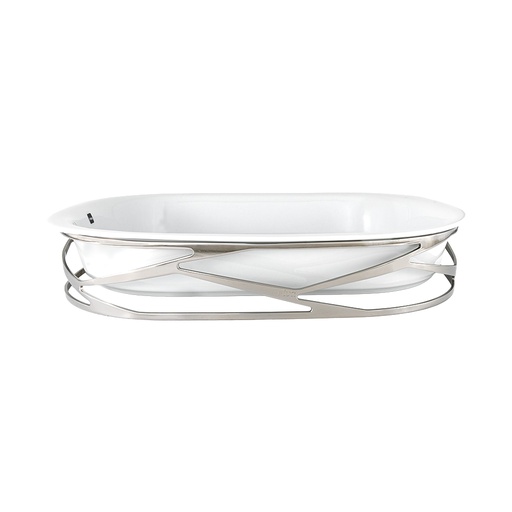 Trama Serving Porcelain Dish with Stainless Steel Holder - Large