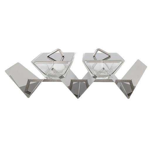 Craquele Double Snack Holder with Lids