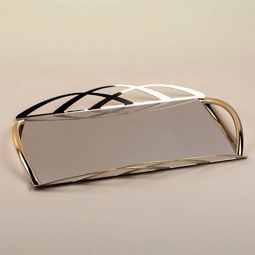 صينية مستطيلة بإطار ذهبي - 26x45 سم