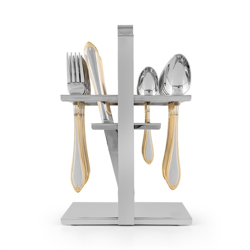 طقم ملاعق بنقشة ورده ذهبي ناعمة مع حامل - 24 قطعة