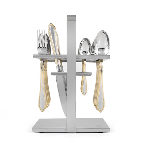 Gold Lines PVC Cutlery Set with Stand - 24pcs
