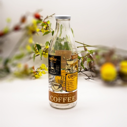 Coffee Glass Milk Bottle with Lid - 1Ltr