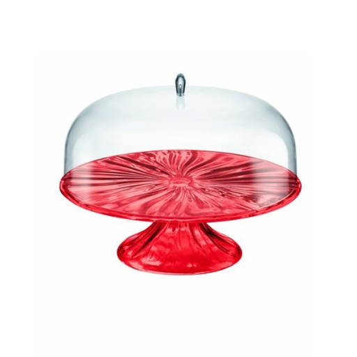 Aqua Cake Stand With Dome - Red