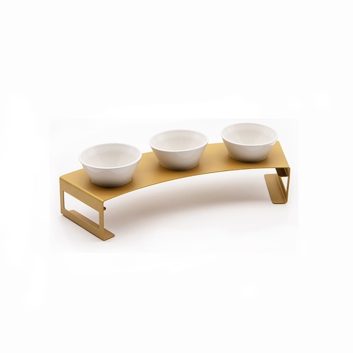 Porcelain Appetizer Stand with 3 Bowls - Matte Gold