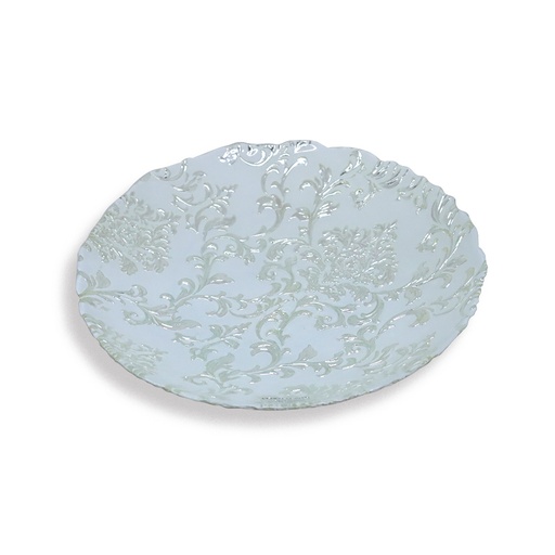 Isabel White Fruit Platter with Silver Engraving - 30cm